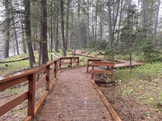 developed trail with walkway and bench seating