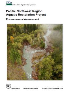 The cover of the region six aquatics environmental assessment, has a picture of a river.
