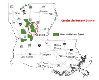 Louisiana map showing location of catahoula ranger district
