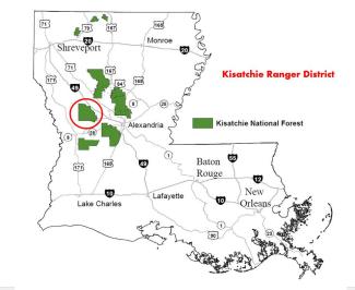 Louisiana map showing location of kisatchie ranger district