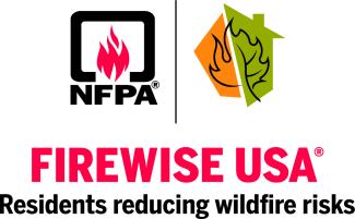 NFPA and firewise logos, text: Firewise USA Residents reducing wildfire risks