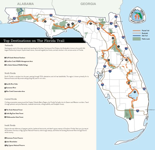 Map of the Florida Trail with Top Destinations