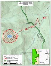 Exhibit B, a map of trail 184 (Our Lake Trail) and Our Lake, showing the area where camping is prohibited and the trail where livestock is prohibited,  as described in the Prohibition section of this Order.
