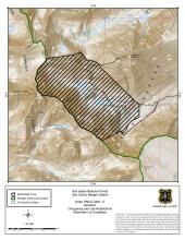 Map of the Sangre de Cristo Wilderness area with a section around South Colony Lakes marked off.