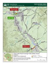 Map of the Tonto Creek road crossings that are closed and where the Tonto Creek bridge is located. 