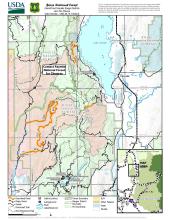 Map highlighting roads and trails closed within the Lava and Boulder fires as detailed in this Forest Order