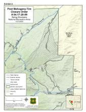 A map of the Mahogany Fire closure, Forest Order 04-17-20-09