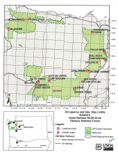 A map showing locations of campgrounds on the Olympic National Forest.