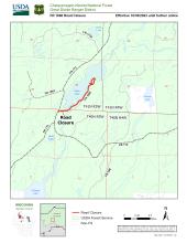 Map showing the road closure on FR 1666. The full length of the road is closed.