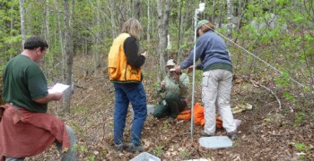 Forest biologists set up bat detection stations to inventory the bat population.  