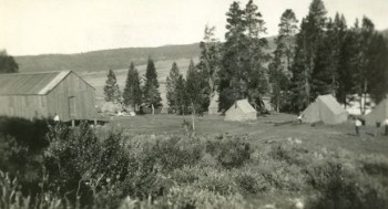 CCC Camp, tents in a field surrounded by forest