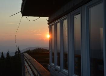 sunset on a mountain lookout