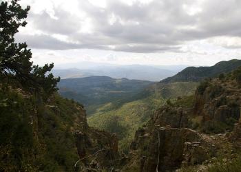Scenic view of mountains and clouds in the Sierra Ancha Wilderness Area.