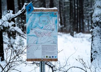 Image of the Nordic Ski Trails map sign at the Pattee Canyon Recreation Area.