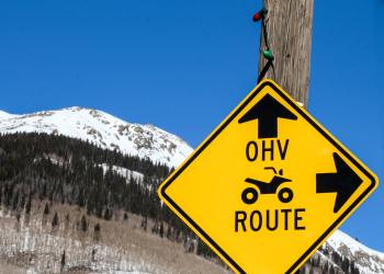 a sign indicating the ohv route