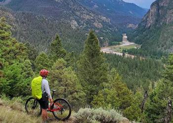 Mountain bike looking down at a valley