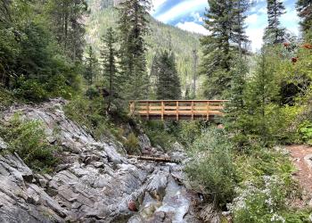 The newly constructed bridge over Hell Roaring Creek.
