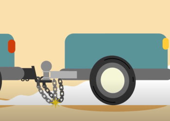 Graphic of a vehicle with low-hung chains sparking on pavement
