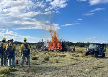 Forest Service photo of burn operations on the Pueblo Colorado Prescribed (Rx) Fire Piles within the Mountainair Ranger District