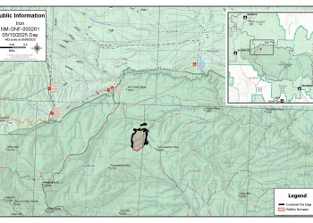 Map of Iron Fire showing a red polygon with a black border representing the size, shape, and location of the fire in the Gila Wilderness