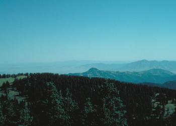 white mountains in a blue haze
