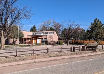 looking from the road toward the ranger station building