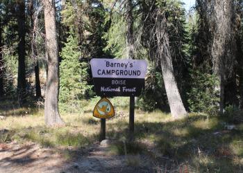 Forest Service sign at Barney's Campground