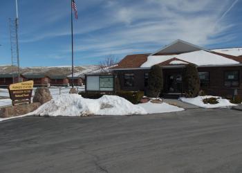Kemmerer Ranger District Office, sign, flag, and parking lot