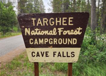 Cave Falls Campground Sign