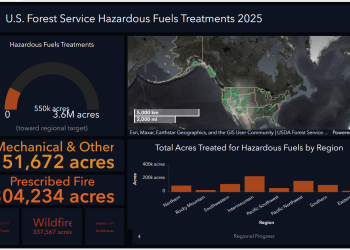 Screen shot of a dashboard online tool tracking hazardous fuels projects on national forests.