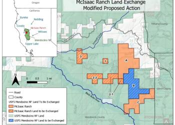 Map of McIsaac Ranch Land Exchange modified proposed action