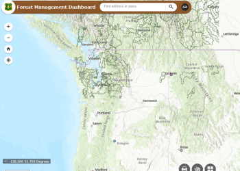 A screen show of the forest management map viewer and data dashboard