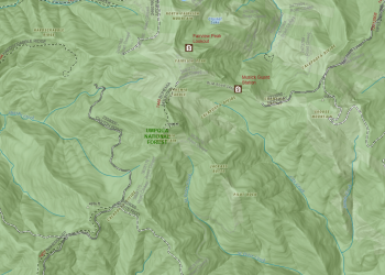 A zoomed in map square that shows the Bohemia Mining District area on an interactive map