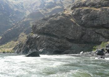 A river with rocky outcroppings, close up