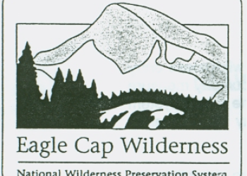 Graphic of the Eagle Cap wilderness logo - showing a snow capped mountain.