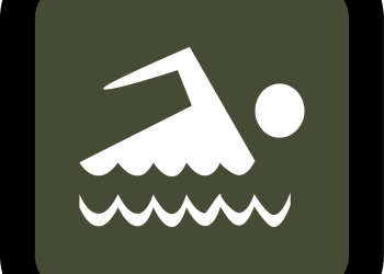 A cartoon of a person swimming.