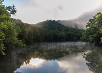 Misty morning on the Rockcastle River near Bee Rock Recreation Area.