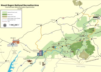 Map of alternative recreation sites near the Mount Rogers National Recreation Area.