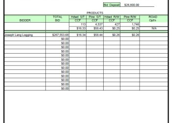 screenshot of empire timber sale bid result