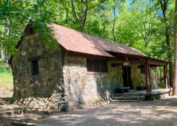 Rustic stone bathhouse