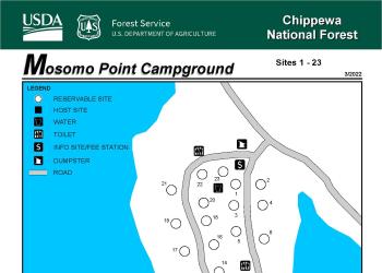 A map showing campsites in the Mosomo Point Campground.