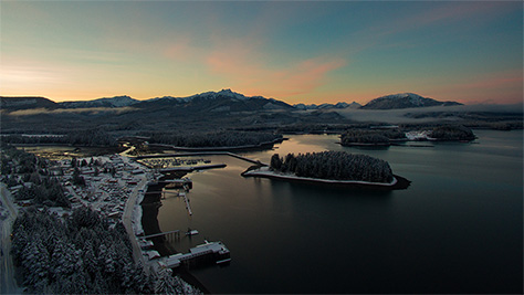 An aerial view of Hoonah, Alaska.