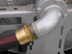 Closeup photo of a hose reel end fitting.
