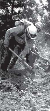 Firefighters digging.