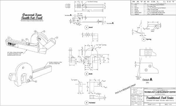Reduced drawing of the plans for making a tooth-setting tool.