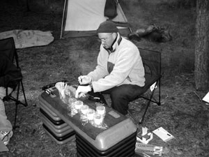 Photograph of Dr. Brent Ruby collecting immun function tests.