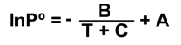 Equation: lnP°=-(B/(T+C))+A