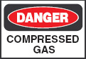 Image of a rectangle shaped sign that reads, DANGER: COMPRESSED GAS.