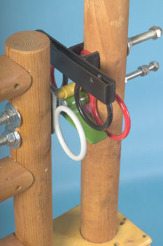 Image of a gate ring latch with guard rings on both sides of the lever.