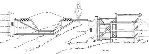 Graphic image of a horse-friendly road closure gate.